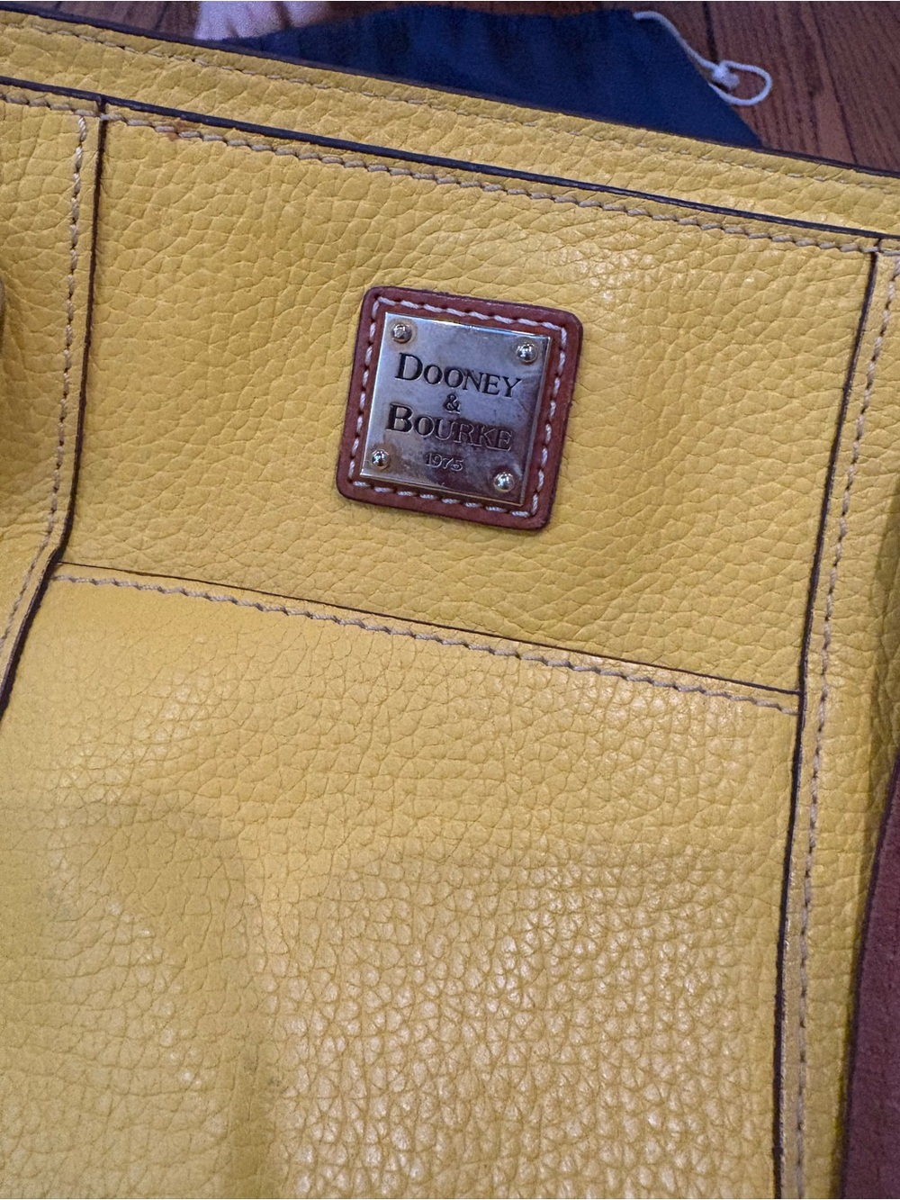 Dooney & Bourke Yellow Pebbled Leather Tote with Brown Straps - Picture 7 of 7